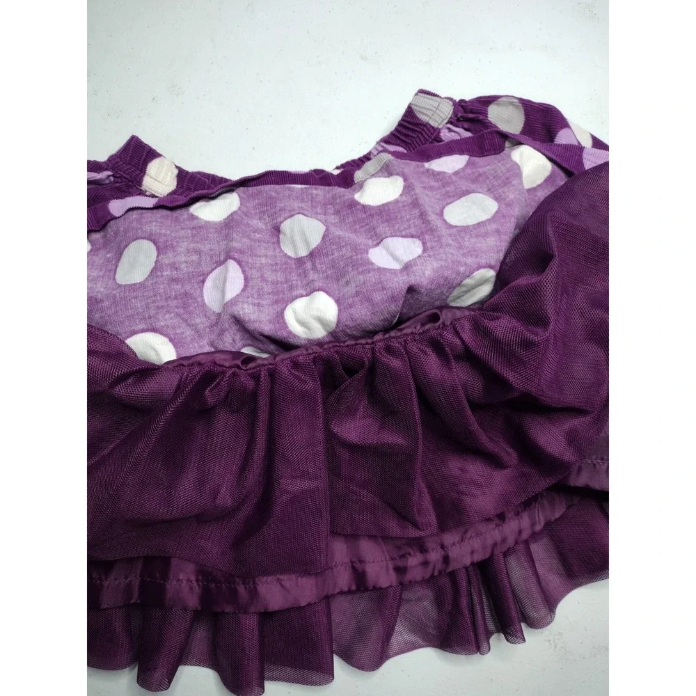 Gymboree Girls 4T Purple Polka Dot Corduroy Skirt Tulle Ruffle Hem Elastic Waist